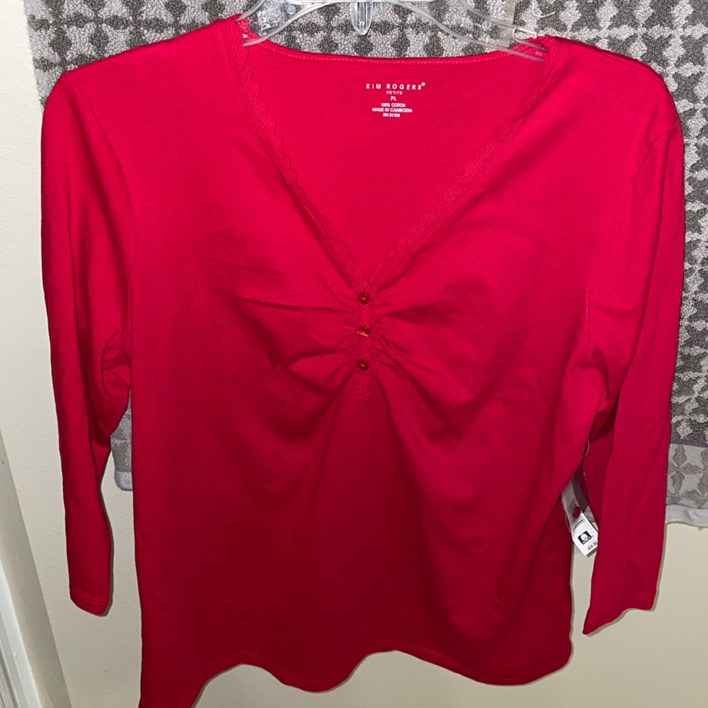Petite Beautiful Red Cotton Lace Blouse Top New